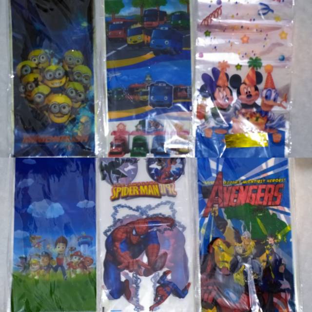 ( isi 10 pcs ) Plastik Snack Kartun / Goodie Bag Besar Size 25 cm x 50 cm /  Bingkisan Ulang Tahun / Ultah