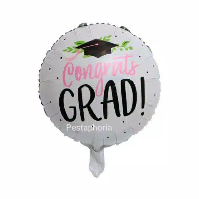 Balon Foil Bulat Wisuda / Graduation / Congrats Grad Toga Daun / Toga Confetti Size 45 cm