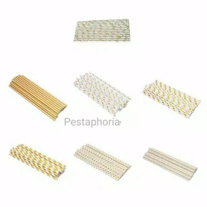 Paper Straw/Sedotan Kertas Gold/Silver/Rose Gold Polos Polkadot Astor Chevron