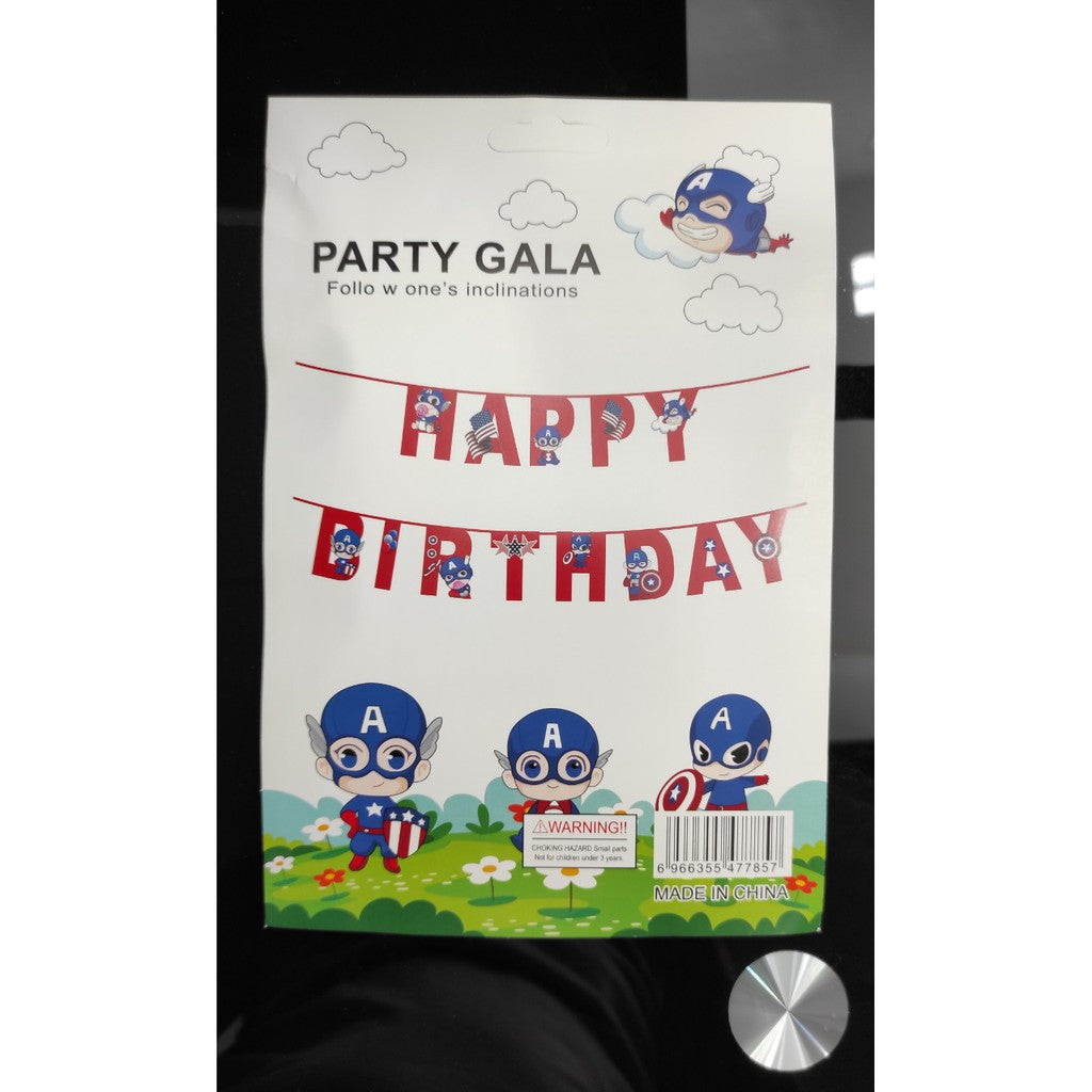 Bunting Flag / Banner Happy Birthday  Baby Captain America Merah