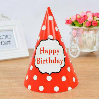 ( isi 10 pcs ) Party Hat / Topi Pesta Ulang Tahun / Ultah  Polkadot Tulisan Happy Birthday