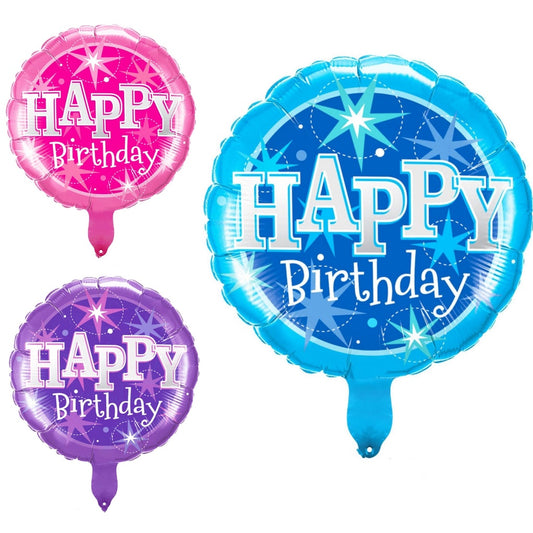 Balon Foil Bulat HBD / Happy Birthday Round Starburst Size 45 cm
