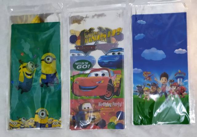 ( isi 10 pcs ) Plastik Snack Kartun / Goodie Bag Size Sedang 18 cm x 36 cm /  Bingkisan Ulang Tahun / Ultah