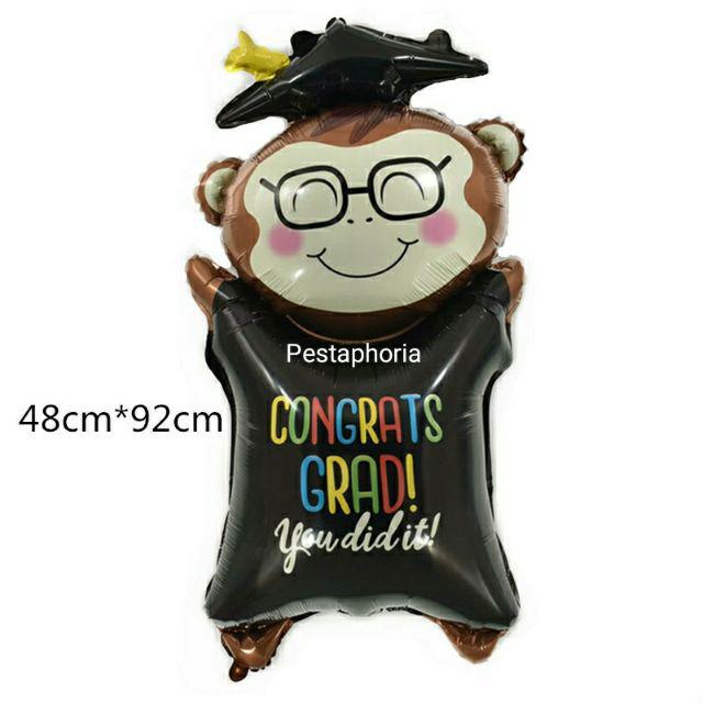 Balon Foil Wisuda/ Graduation Beruang / Brown Bear / Monkey Jumbo Size 92 cm