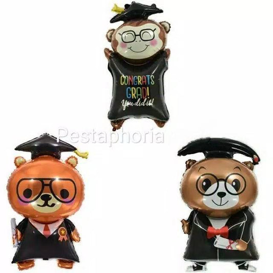 Balon Foil Wisuda/ Graduation Beruang / Brown Bear / Monkey Jumbo Size 92 cm