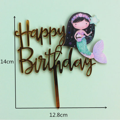 Cake Topper Acrylic / Akrilik Happy Birthday Ariel The Mermaid