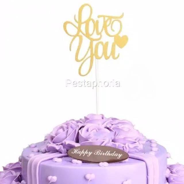 Cake Topper Love You Warna Gold