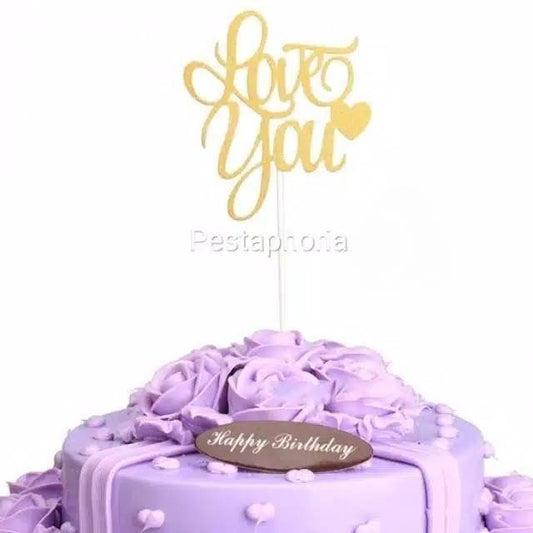 Cake Topper Love You Warna Gold