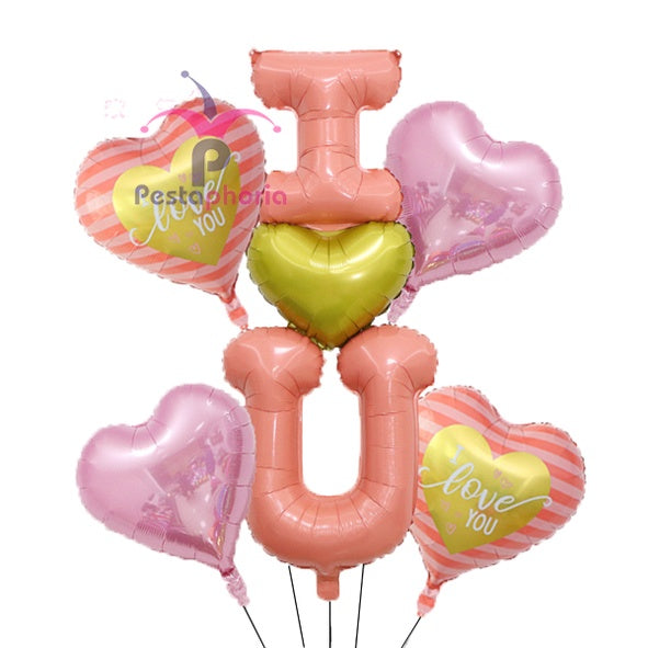 Set isi 5 Balon Foil Triple  I ❤ U / I Love U Susun Pink Gold
