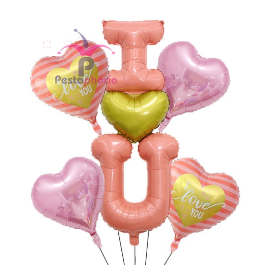 Set isi 5 Balon Foil Triple  I ❤ U / I Love U Susun Pink Gold
