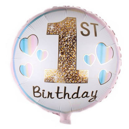 Balon Foil Bulat 1st Birthday Blue / Pink Size 45 cm