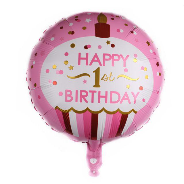 Balon Foil Bulat HBD Happy 1st Birthday Cupcake Size 45 cm