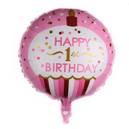 Balon Foil Bulat HBD Happy 1st Birthday Cupcake Size 45 cm