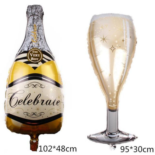 Balon Foil Champagne Bottle & Glass Jumbo Size 108 x 50cm