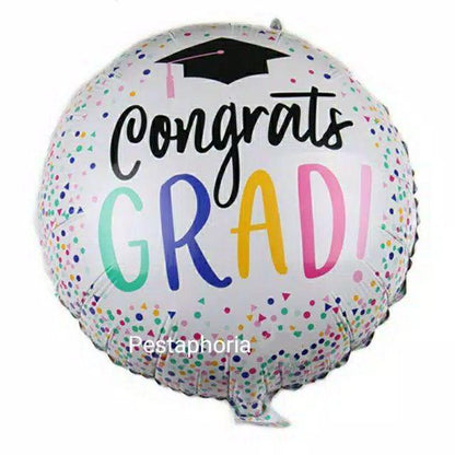 Balon Foil Bulat Wisuda / Graduation / Congrats Grad Toga Daun / Toga Confetti Size 45 cm