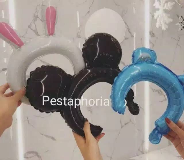 Balon Foil Bando / Headband Ballon Bentuk Kepala Hewan, Mickey, Minnie