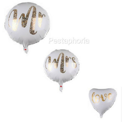 Balon Foil Bulat Mr / Mrs Glitter Gold /Hati Tulisan Love Glitter Gold Size 45 cm