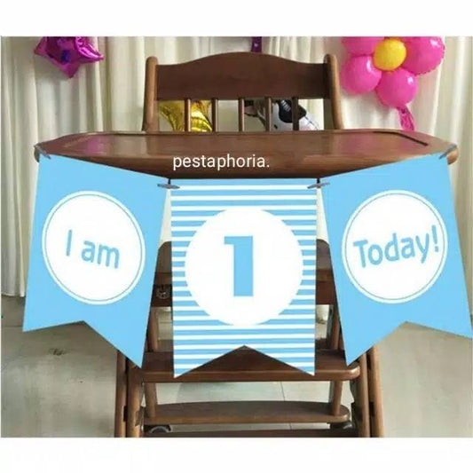 Bunting Banner / Flag I am 1 One Today Blue / Biru