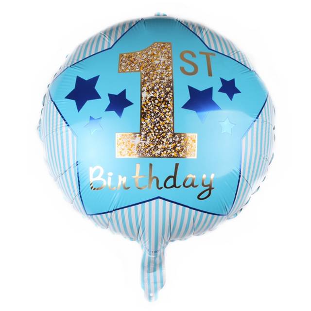 Balon Foil Bulat 1st Birthday Blue / Pink Size 45 cm