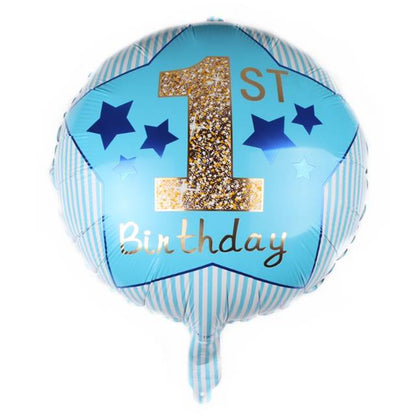 Balon Foil Bulat 1st Birthday Blue / Pink Size 45 cm