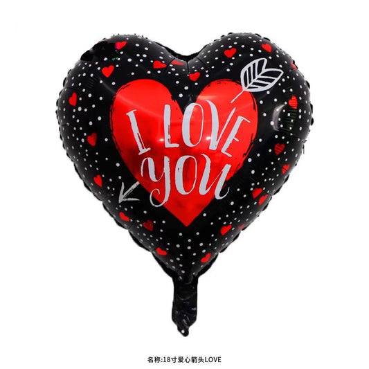 Balon Foil Hati Tulisan I Love You Black Red Size 18 inch ( 45 cm )