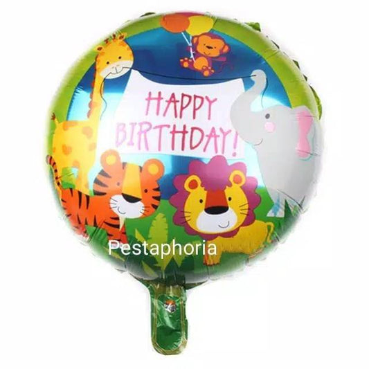 Balon Foil Bulat HBD Happy Birthday Animal Safari Size 45 cm