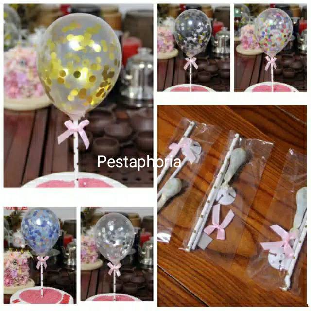 Cake Topper Balon Latex 5 inch isi Confetti u/ Hiasan Kue