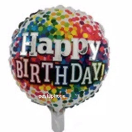 Balon Foil HBD Bulat Happy Birthday Polkadot Warna Warni Size 45 cm