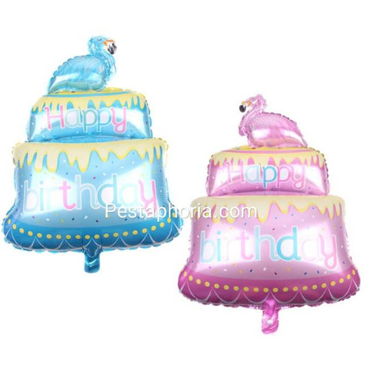 Balon Foil HBD Happy Birthday Cake Flamingo Size 80 cm