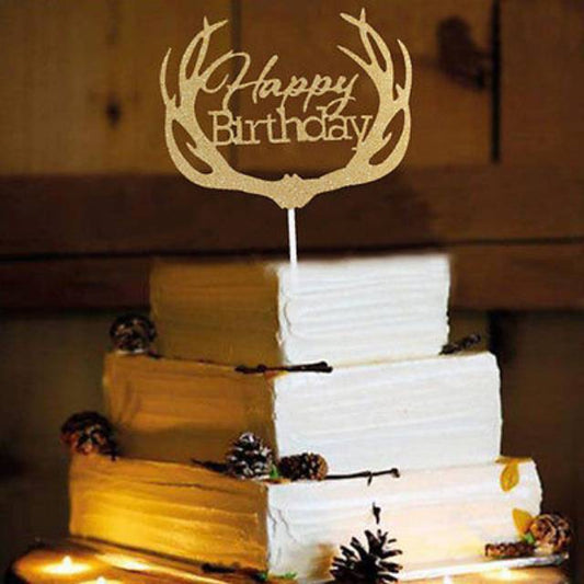 Cake Topper Happy Birthday Antlers Warna Gold