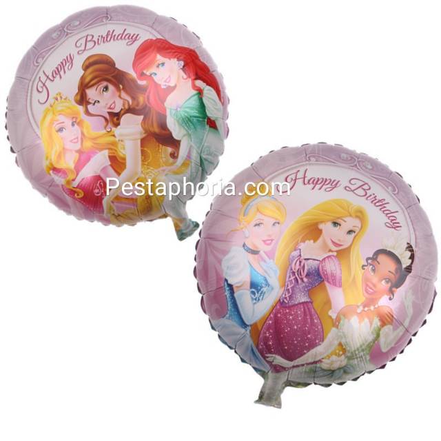Balon Foil Bulat HBD Happy Birthday Dsny Princess Double Side Size 45 cm
