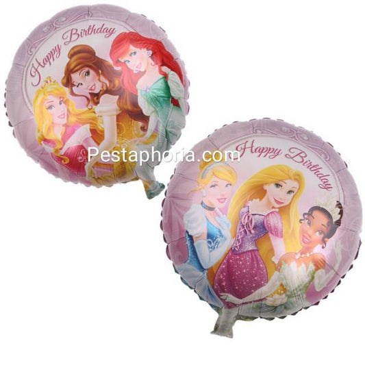 Balon Foil Bulat HBD Happy Birthday Dsny Princess Double Side Size 45 cm