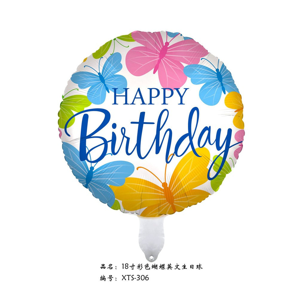 Balon Foil Bulat HBD Happy Birthday Beautiful Butterflies Size 45 cm