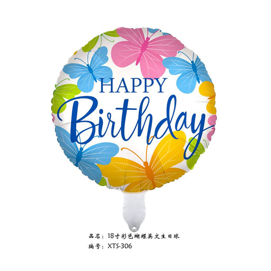 Balon Foil Bulat HBD Happy Birthday Beautiful Butterflies Size 45 cm