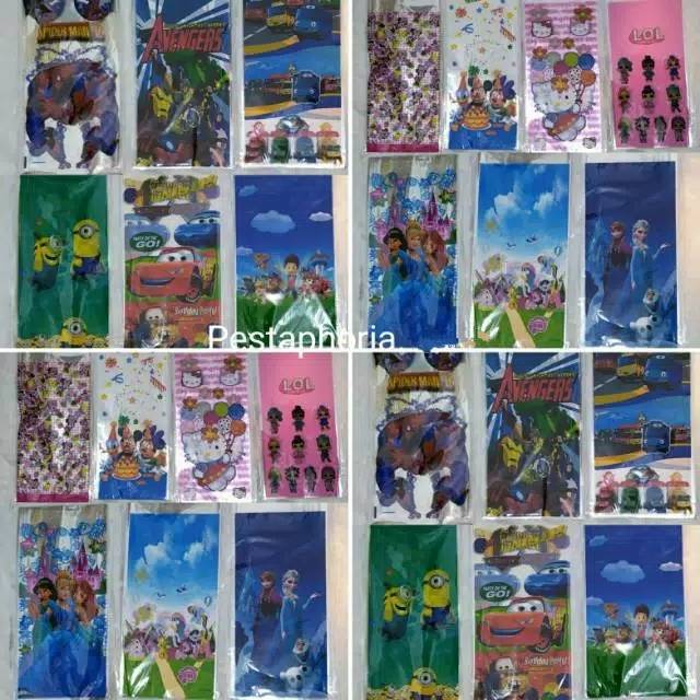 ( isi 10 pcs ) Plastik Snack Kartun / Goodie Bag Size Sedang 18 cm x 36 cm /  Bingkisan Ulang Tahun / Ultah