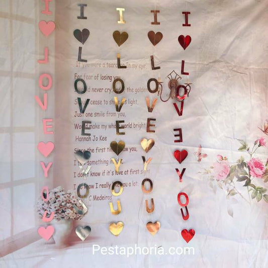 Bunting Flag / Banner I Love You Metalik