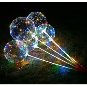Balon PVC Transparan 20 inch+Lampu Kawat LED Handheld+Stick Balon Foil Transparan