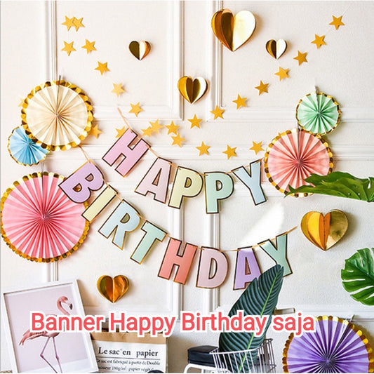 Bunting Flags / Banner Happy Birthday HBD Huruf Besar Macaron