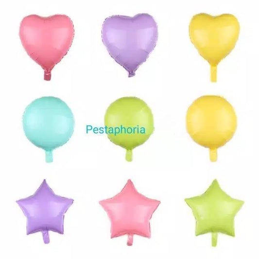 Balon Foil Hati / Love, Star / Bintang, Bulat / Round Macaron Size 45 cm