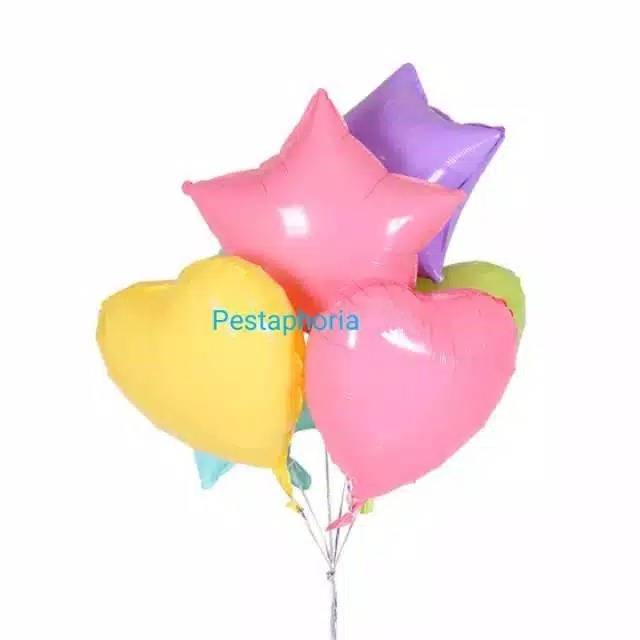 Balon Foil Hati / Love, Star / Bintang, Bulat / Round Macaron Size 45 cm