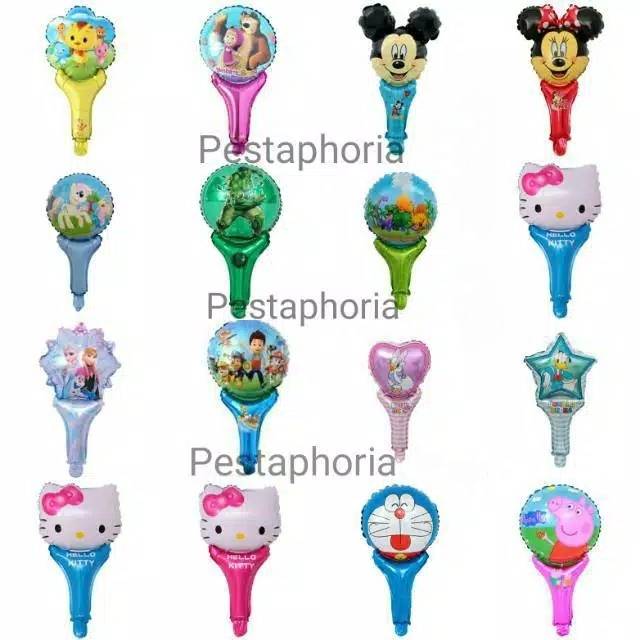 Balon Foil Pentung / Tongkat / Tenis / Handheld Hello Kitty,Doraemon,Frozen,Hulk,Donald,Daisy, Pony
