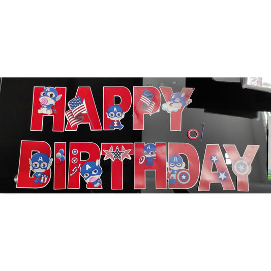 Bunting Flag / Banner Happy Birthday  Baby Captain America Merah