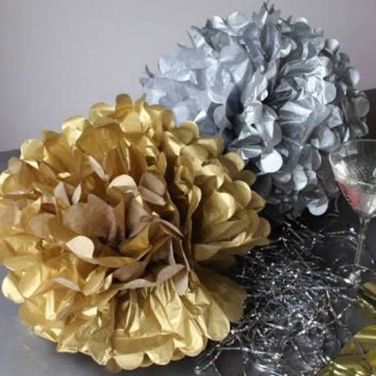 Pompom Paper 25 cm Gold Silver Rose Gold Metalik/Pompom Tissue/Pom Pom Flower/Pompom Kertas Dekorasi