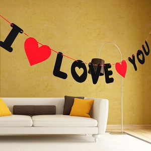 Bunting Flag / Banner I Love You Warna Black Red