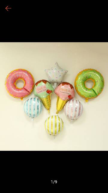 Balon Foil Donut, Ice Cream, Sprinkle Star, Stripe Round/Donat, Es Krim, Bintang Mesis, Bulat Strip