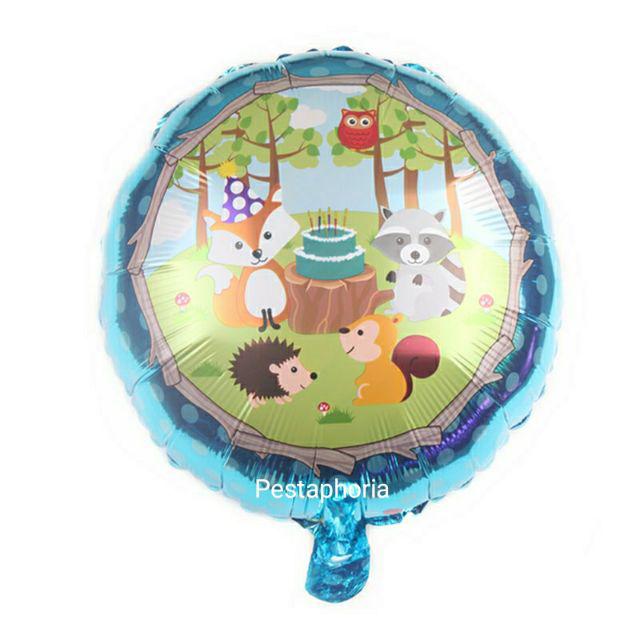 Balon Foil Bulat Hewan / Animal Fox & friends Size 45 cm