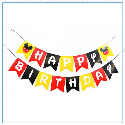 Bunting Flag / Banner Happy Birthday  Mickey Merah Hitam