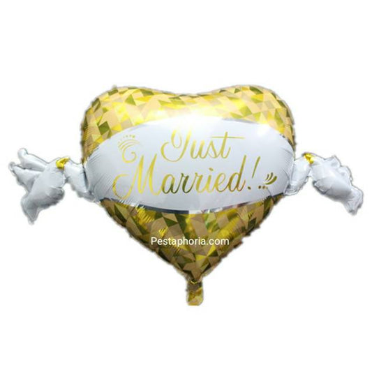 Balon Foil Hati Gold Just Married Jumbo Size 110 cm
