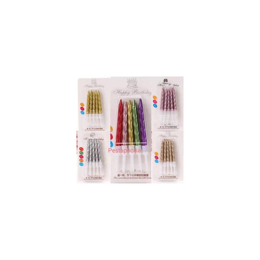 Lilin Ulang Tahun Ulir / Spiral Pendek Gold Silver Pink Champagne Gold  isi 10 pcs