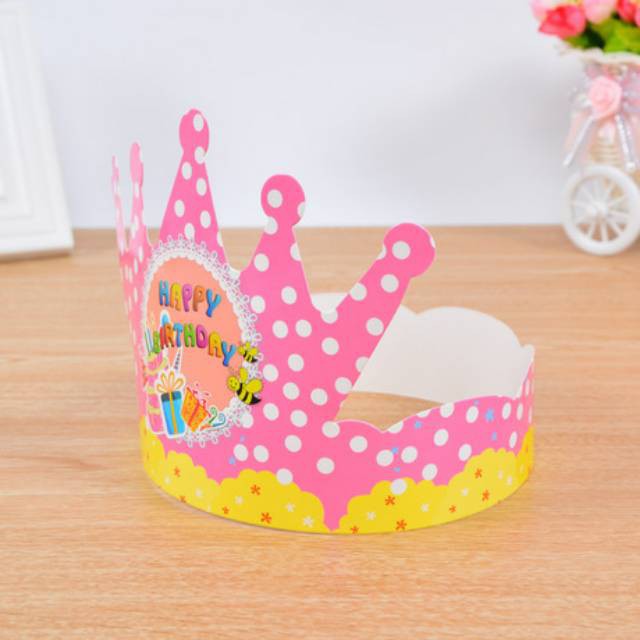 ( isi 10 pcs ) Party Hat / Topi Pesta Ulang Tahun / Ultah Polkadot Mahkota / Crown
